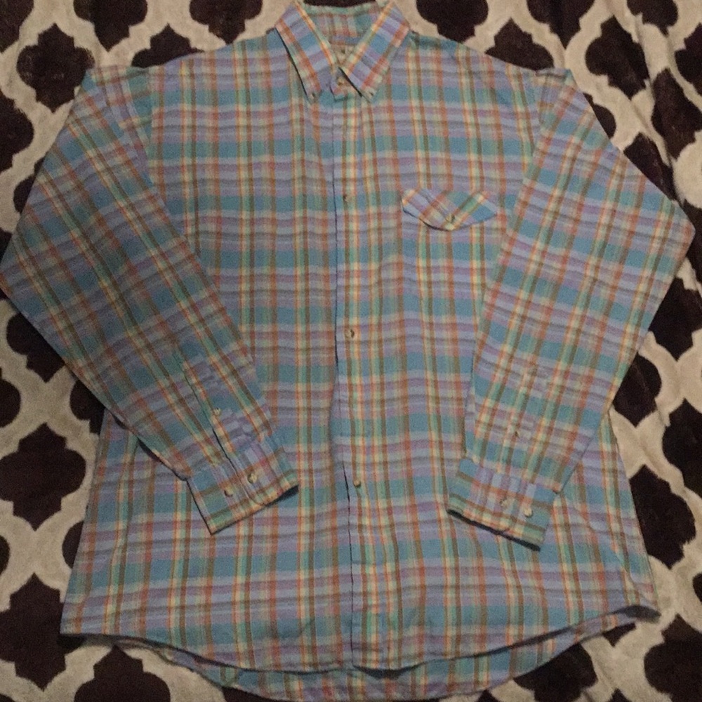 Large Tall Montgomery Ward blue plaid button up